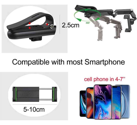 هولدر موبایل پنل آفتابگیر خودرو - 1080 درجه - قابل نصب روی پنل آفتابگیر، آینه و فرمان