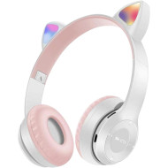 هدفون بلوتوثی رم خور تاشو طرح گربه با چراغ LED مدل MZ-47